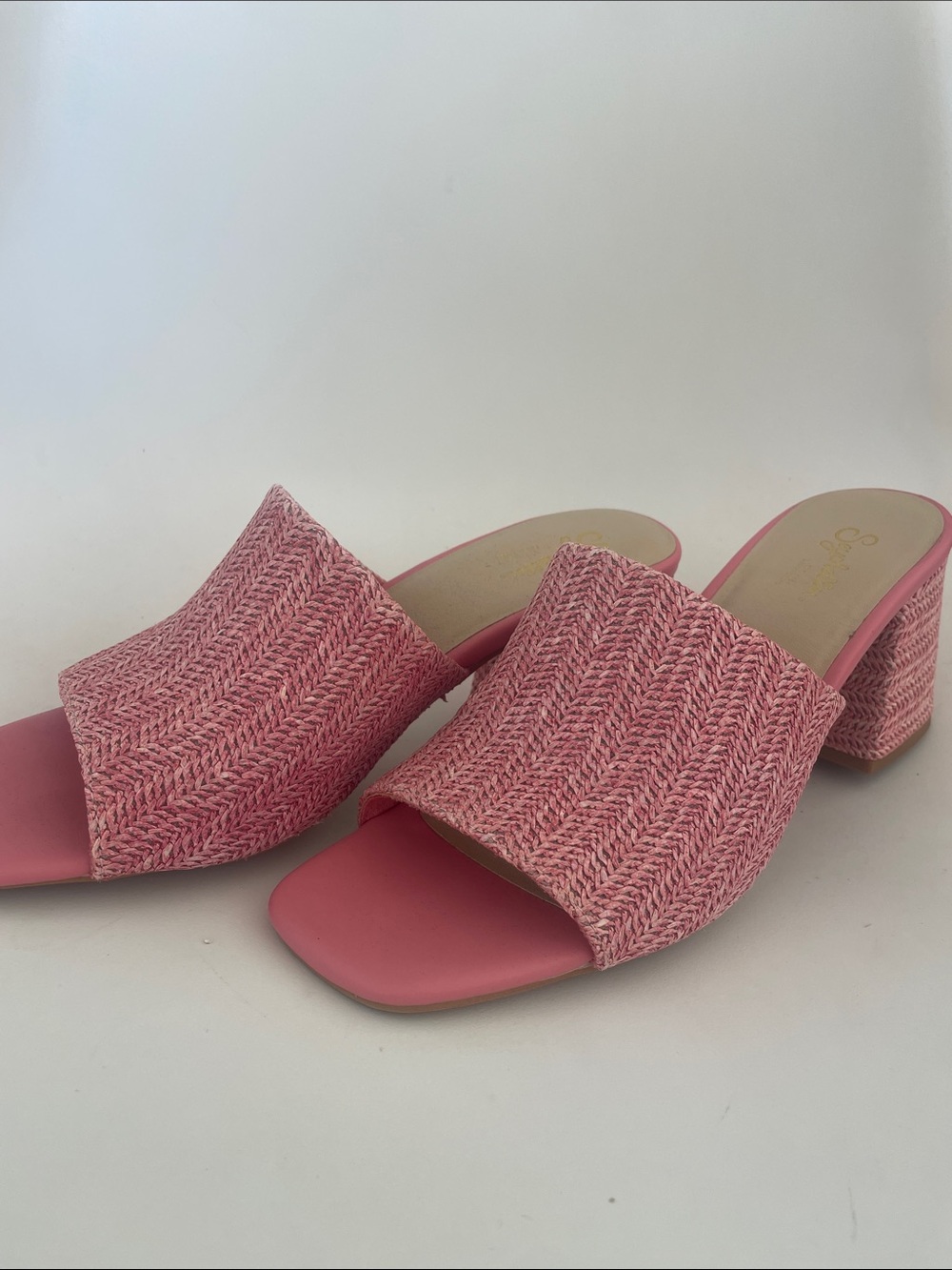 Seychelles Pink Woven Slide Block Heel Mule